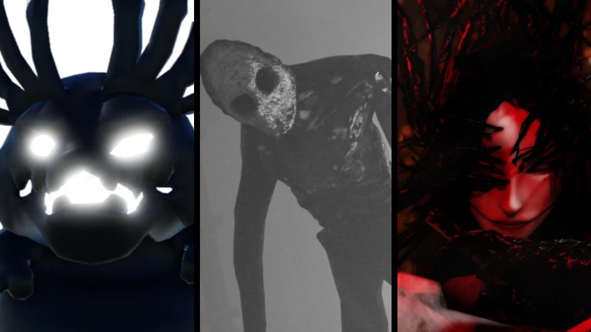 A collage of monsters featured in Scary Sushi, Specter, and The Mimic on Roblox.