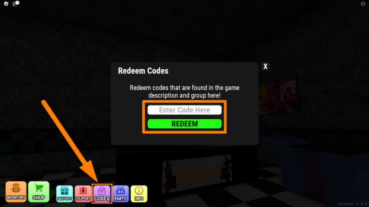 How to redeem codes in 5 noches con alfredo