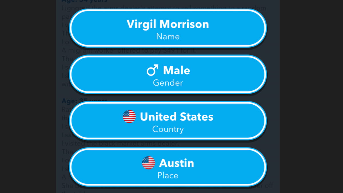 A character selection screen in BitLife
