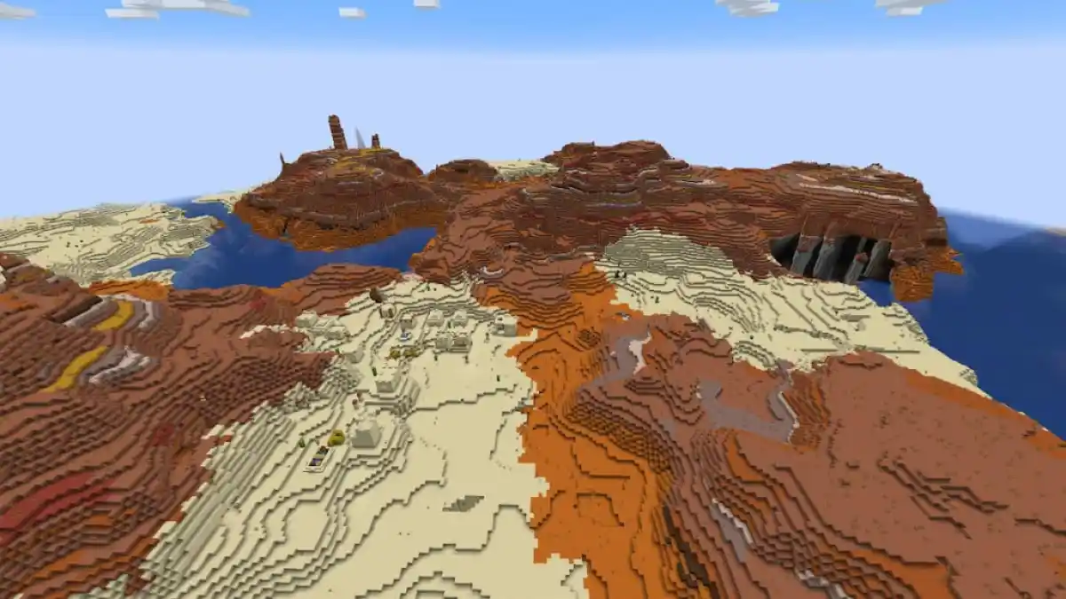 A Desert Village surrounded by Badlands biomes.