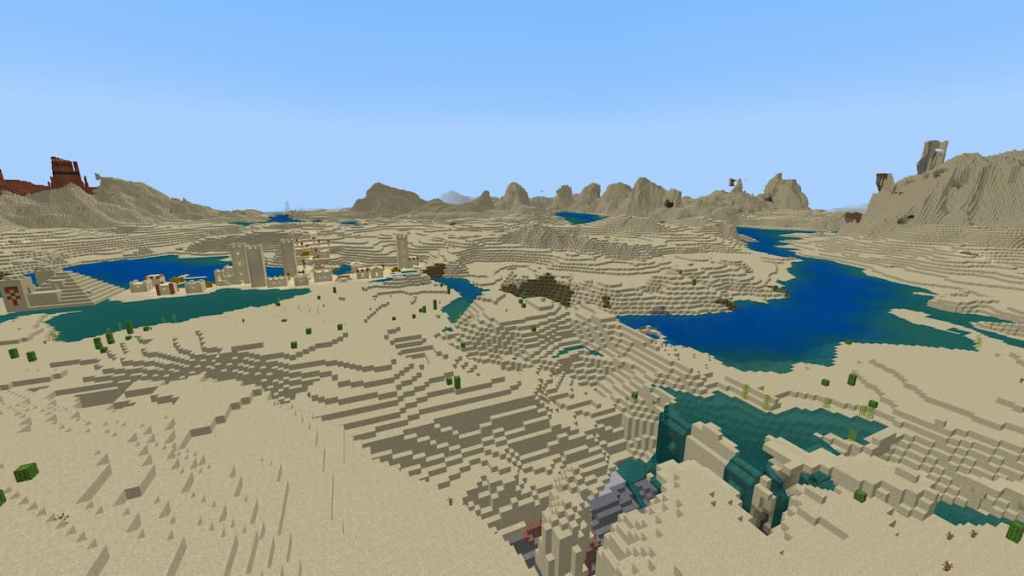 A Desert with villages, rivers, and small lakes.