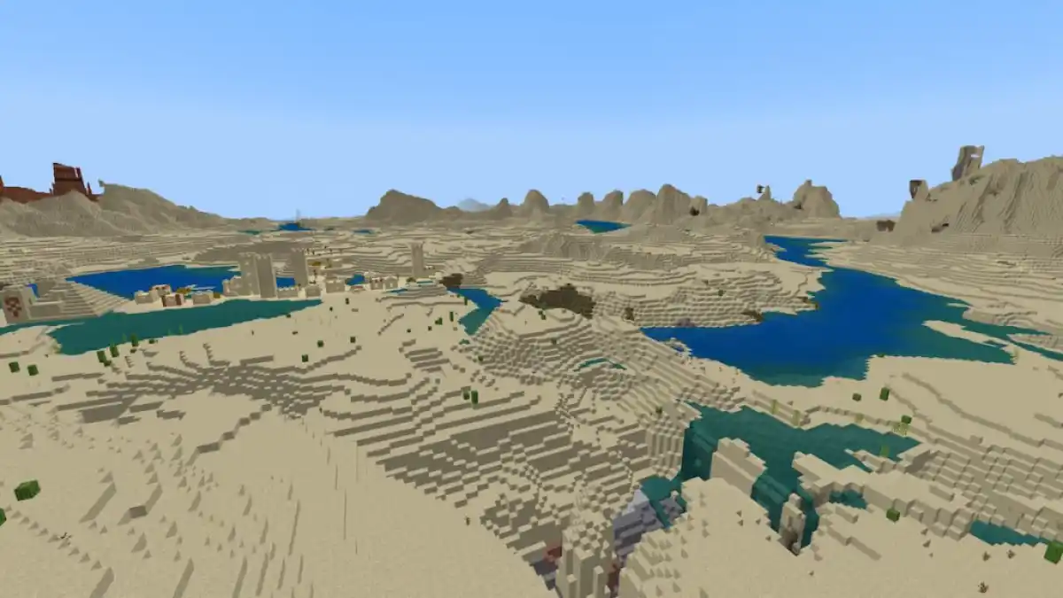 A Desert with villages, rivers, and small lakes.
