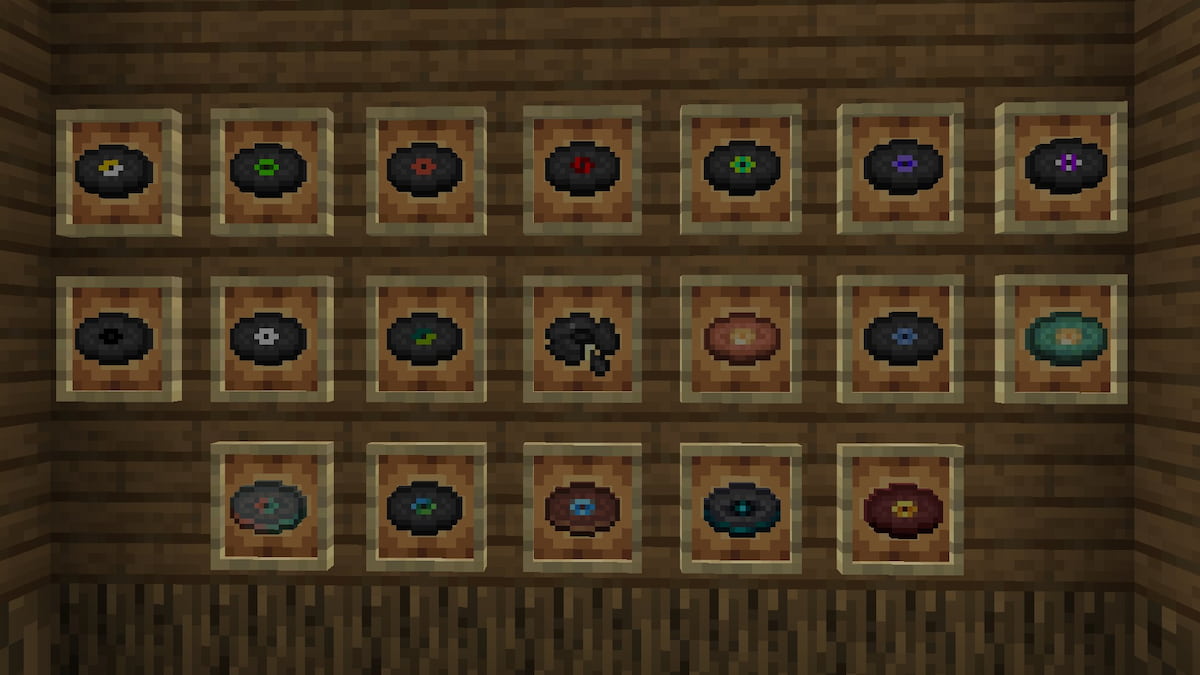 Every Minecraft music disc in a glow item frame