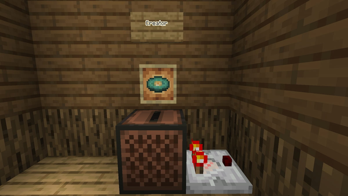 Listening to the Creator music disc on a jukebox next to a Redstone Comparator in Minecraft