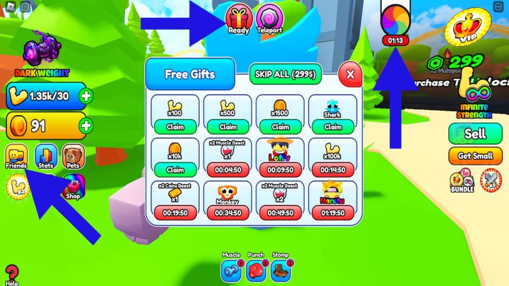 How to get rewards in Muscle Simulator