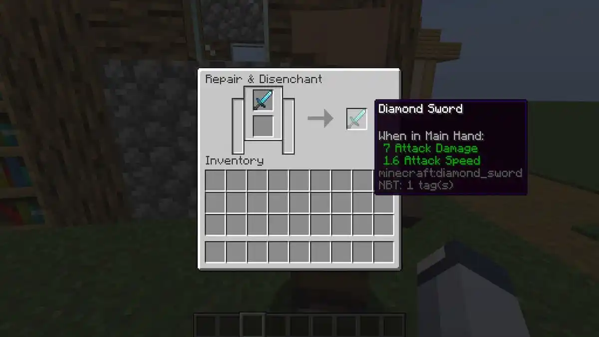 Disenchanting an enchanted item in Minecraft.