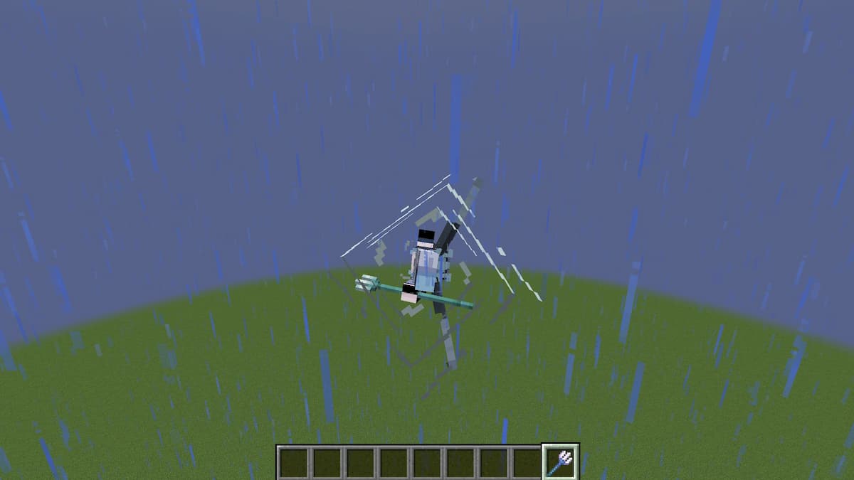 Using a Trident enchanted with Riptide to fly through a storm with Elytra.