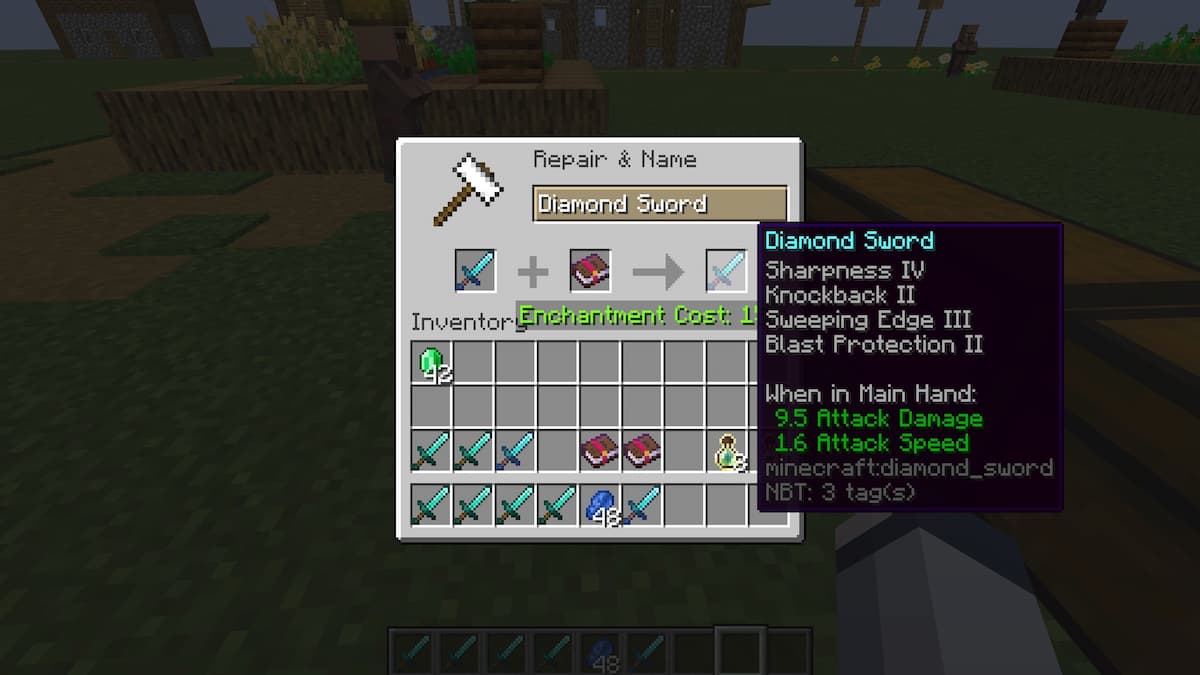 Combining a Diamond Sword with Sharpness III with a Sharpness III Enchanted Book to create a Diamond Sword with Sharpness IV.