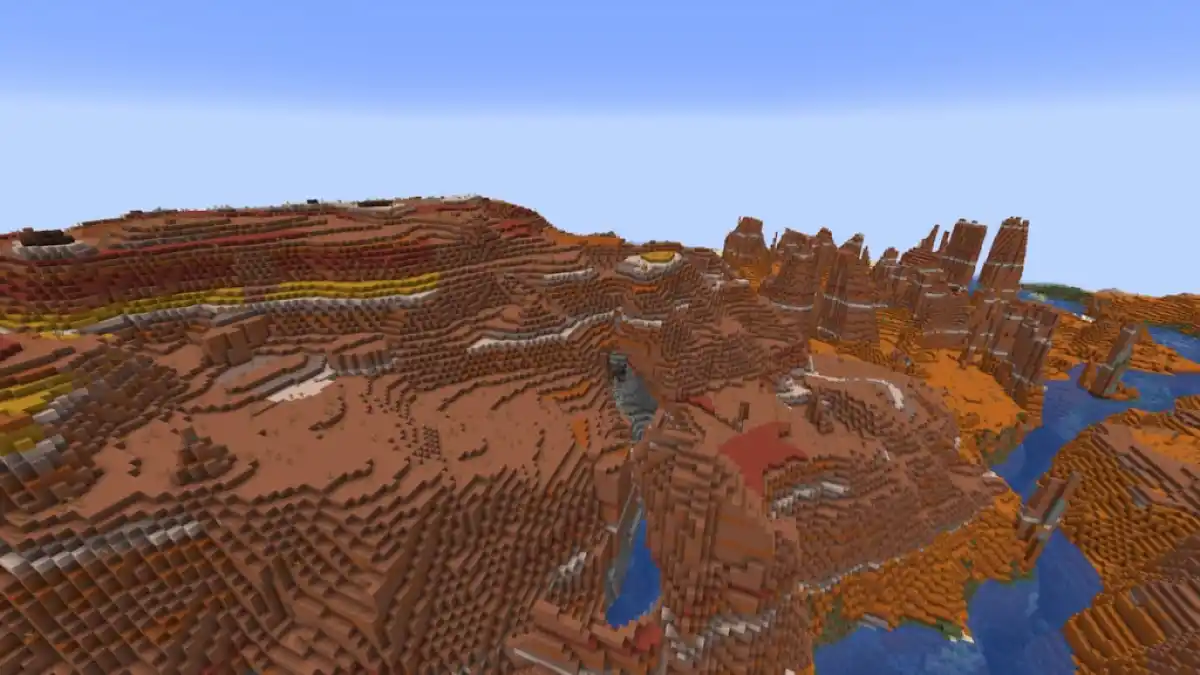 A giant Badlands area with a ravine cutting through the center.