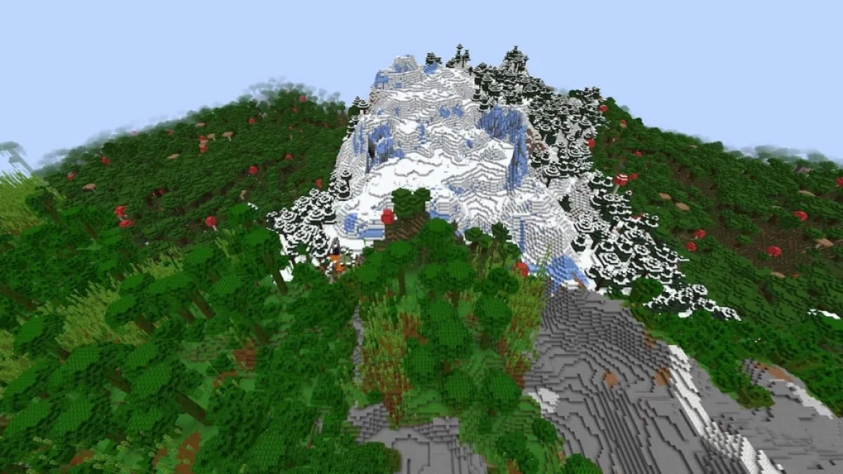 A mountaintop with four different biomes and a ruined portal.