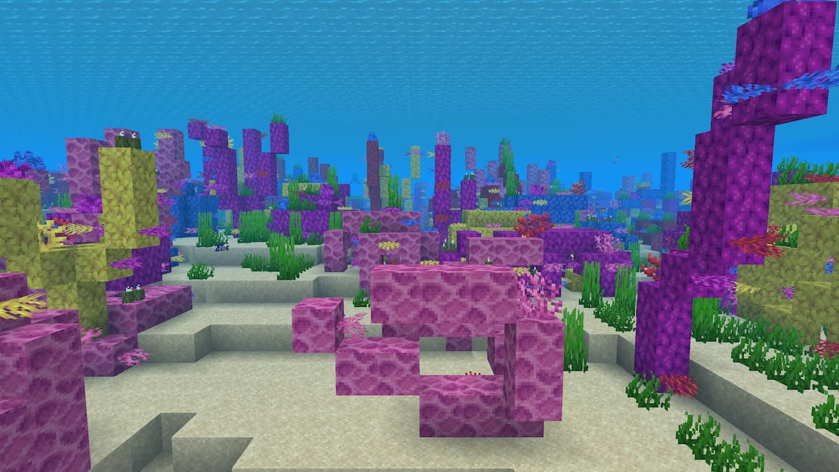A close-up view of coral in a Minecraft Coral Reef.