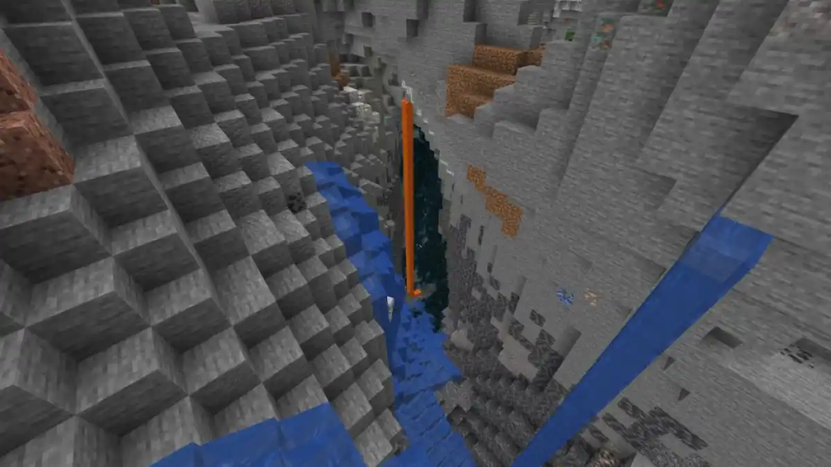A ravine that transitions into a Deep Dark biome.