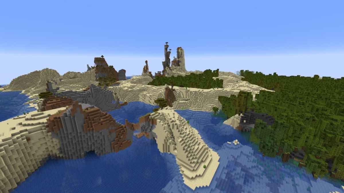 A Minecraft seed containing a combination of Desert and Windswept biomes.