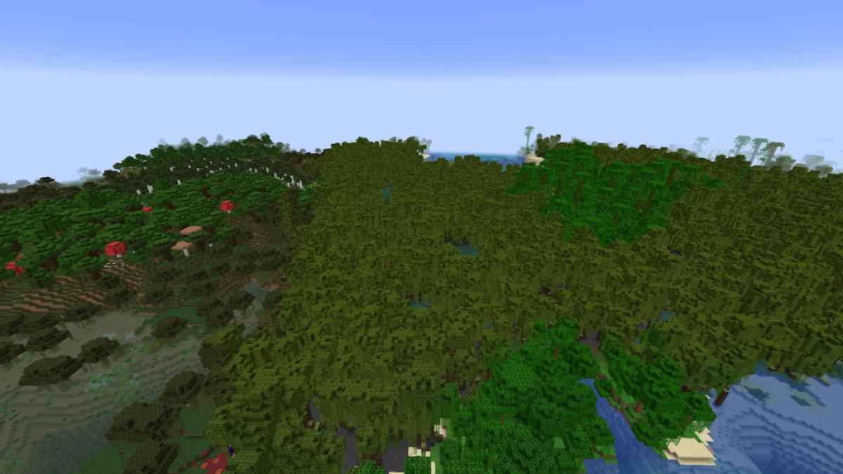 A seed with a Swamp, a Mangrove Swamp, a Dark Forest, and a Jungle next to each other.