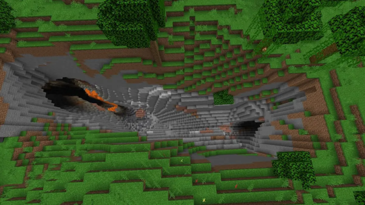 A large ravine with lava.