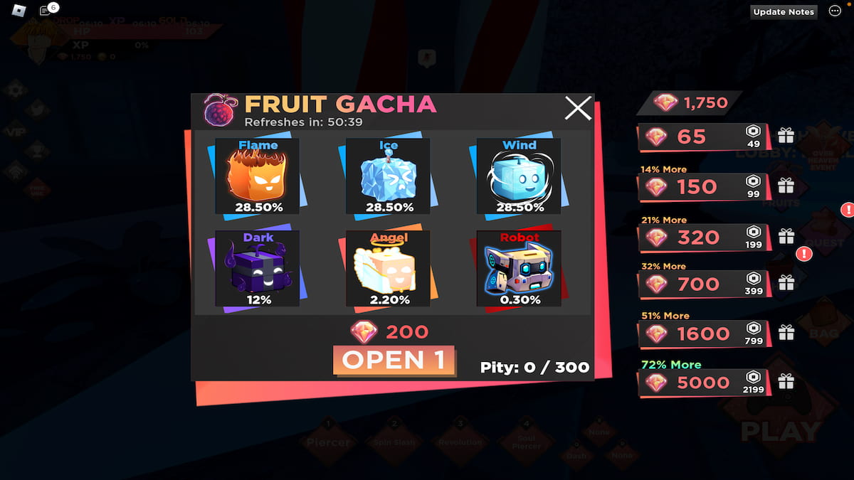 ALL Fruit Roll Chances From Gacha In King Legacy [Updated