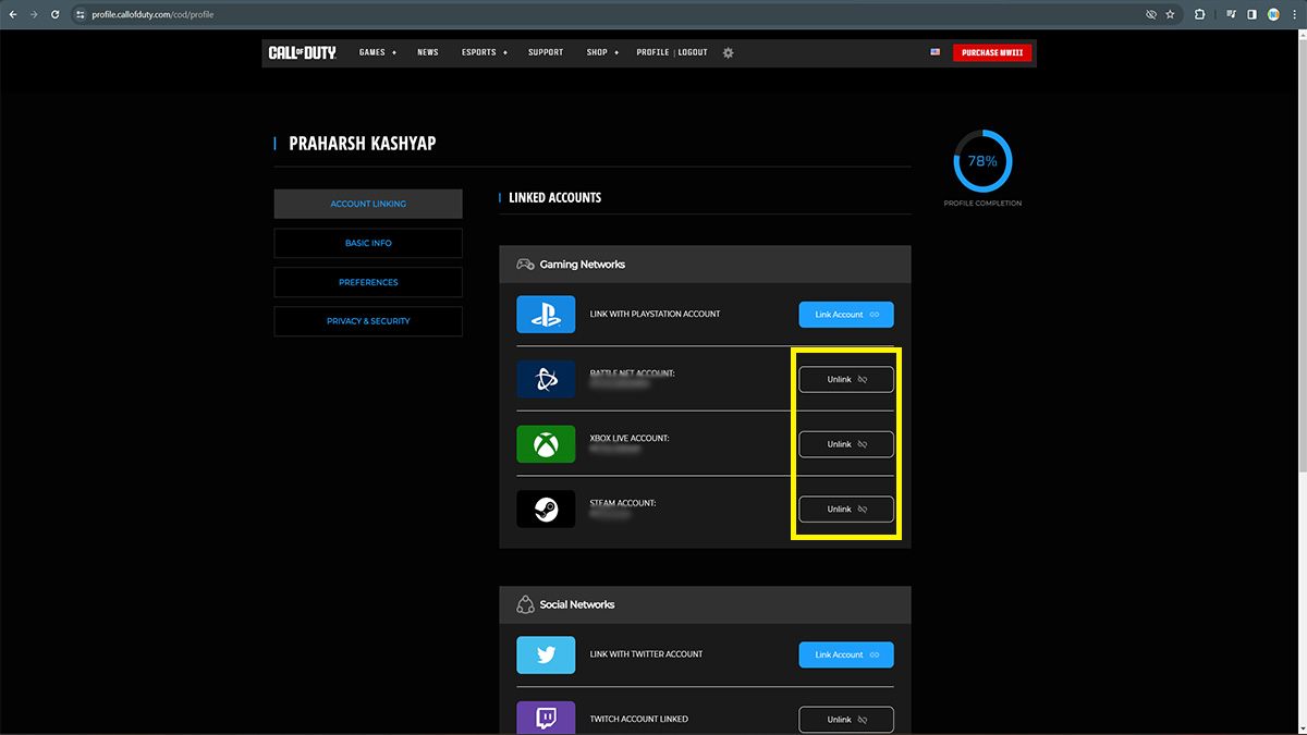 how to log out of activision account on call of duty pc