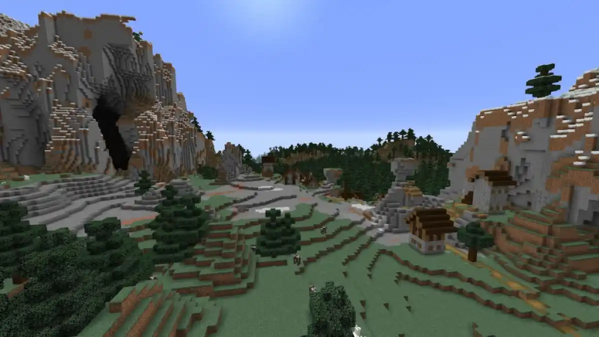 A Taiga Village on a Windswept Hills biome.
