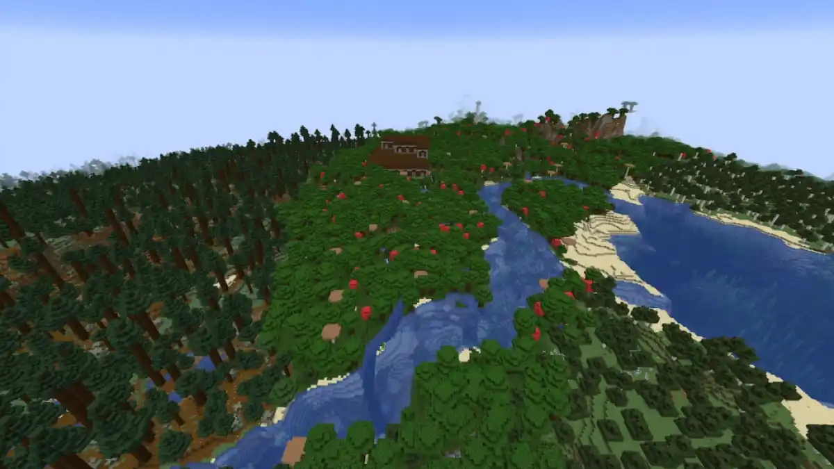 A Dark Forest with a Woodland Mansion next to a spruce forest.