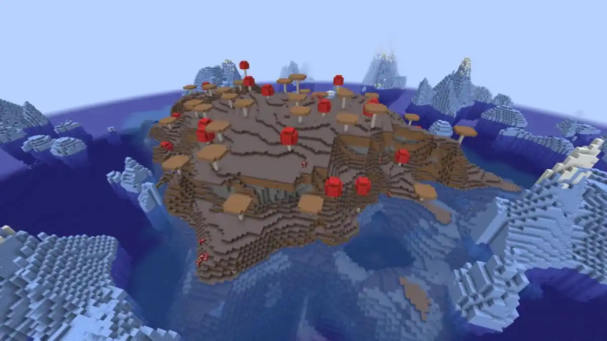 A Mushroom Island surrounded by icebergs.