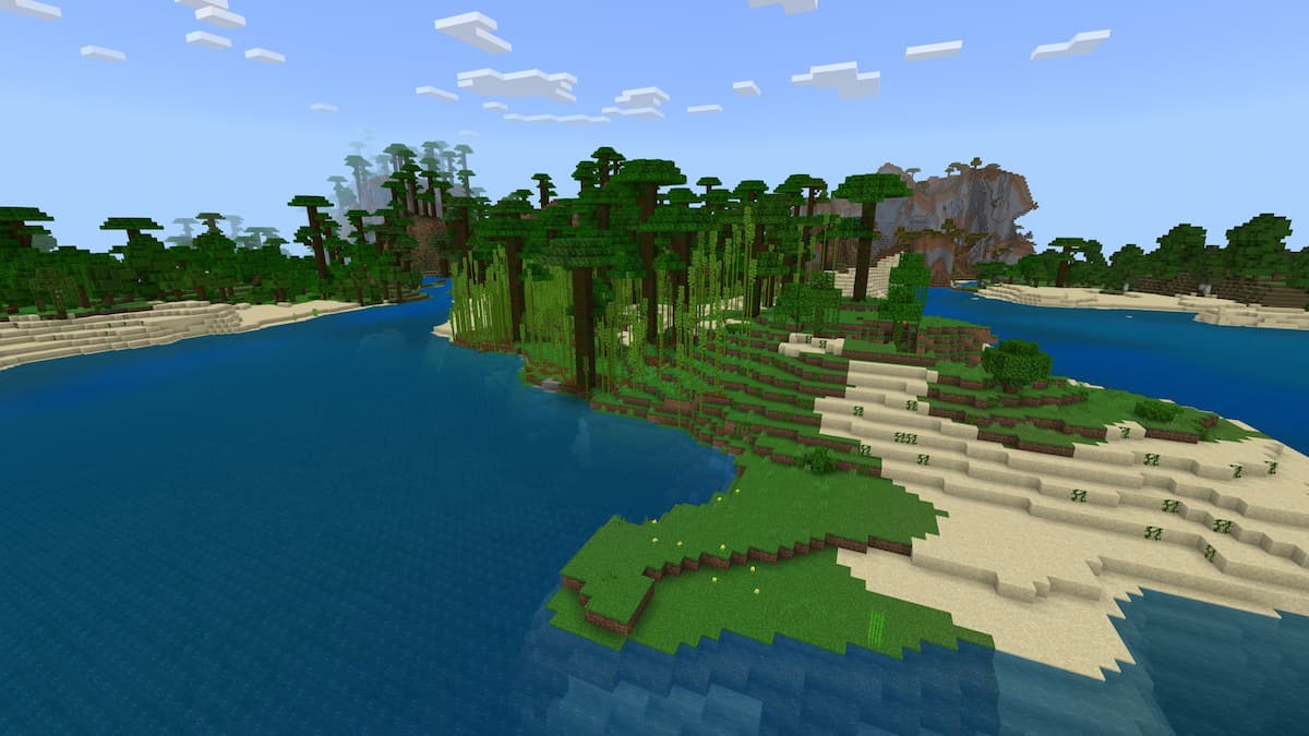 A bamboo-covered Beach in Minecraft.