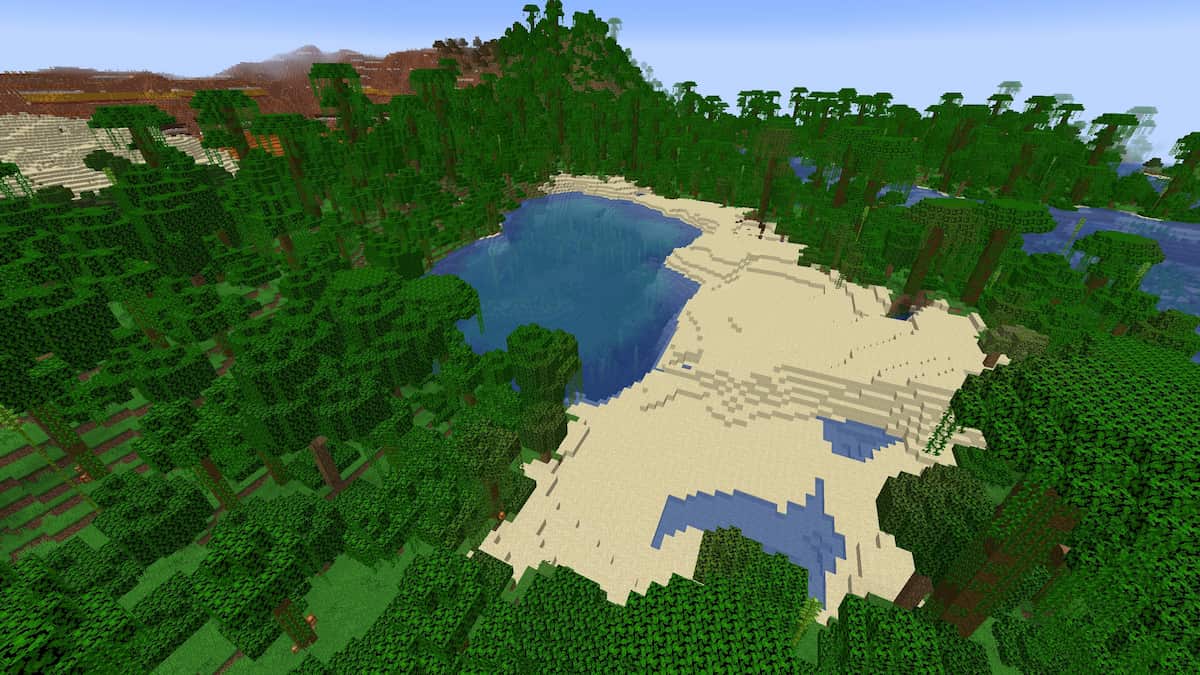 A cozy Minecraft beach hidden in a sea of Jungle trees.