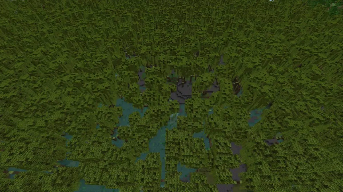 A Minecraft seed spawning the player directly into a giant, muddy Mangrove Swamp.