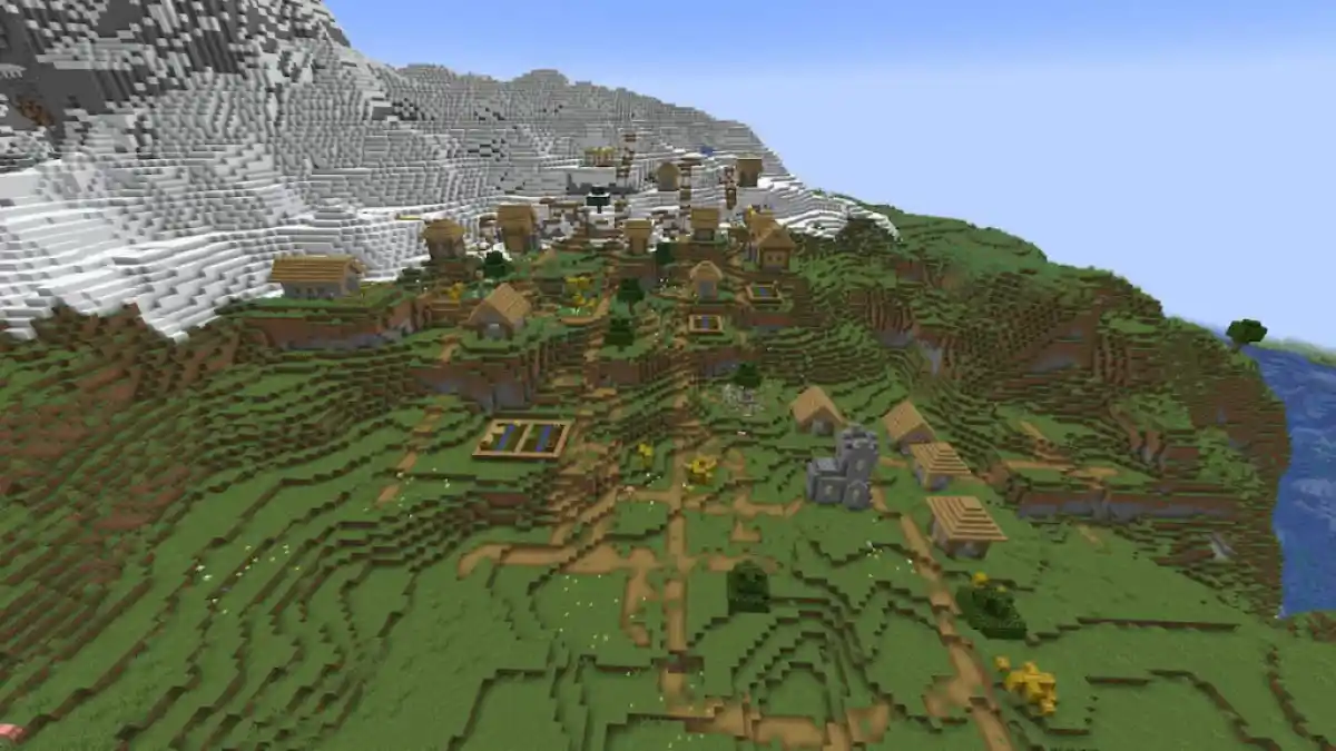 A huge Plains Village on the side of a mountain.
