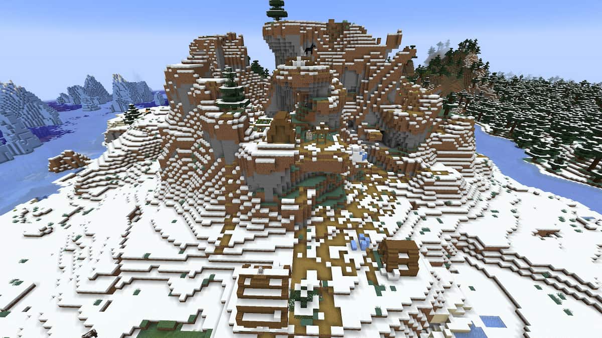 A Snowy Village on the side of a Windswept Hill.