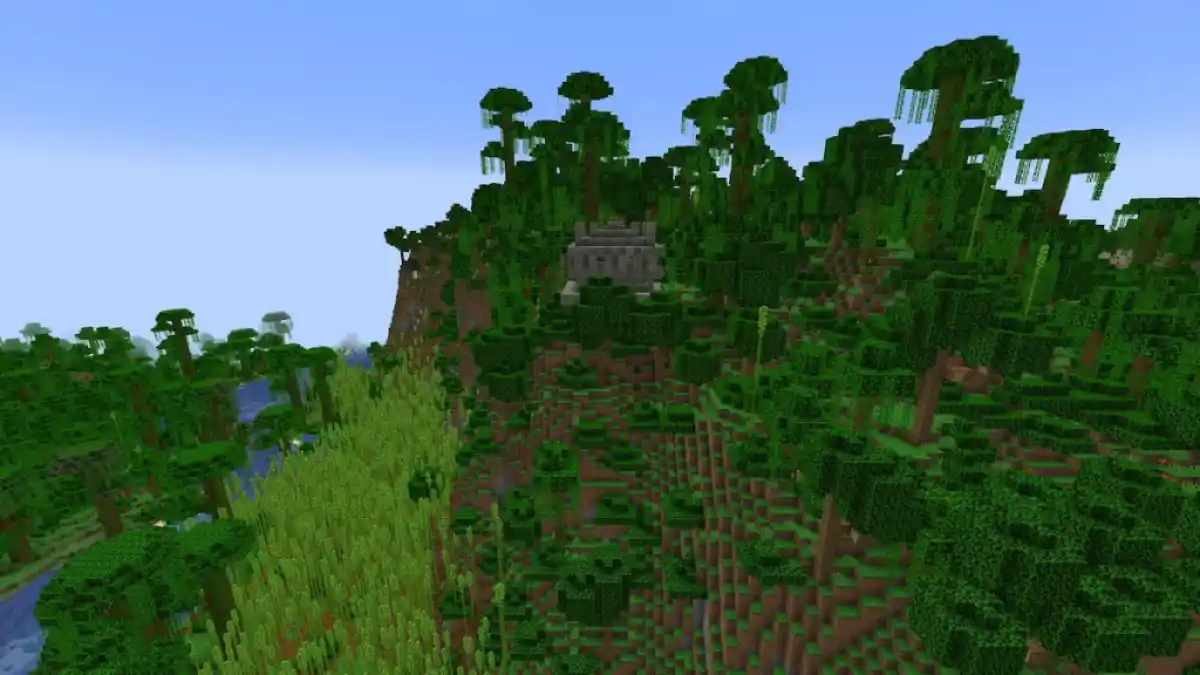 A Jungle Temple on a cliff overlooking a Bamboo Jungle.