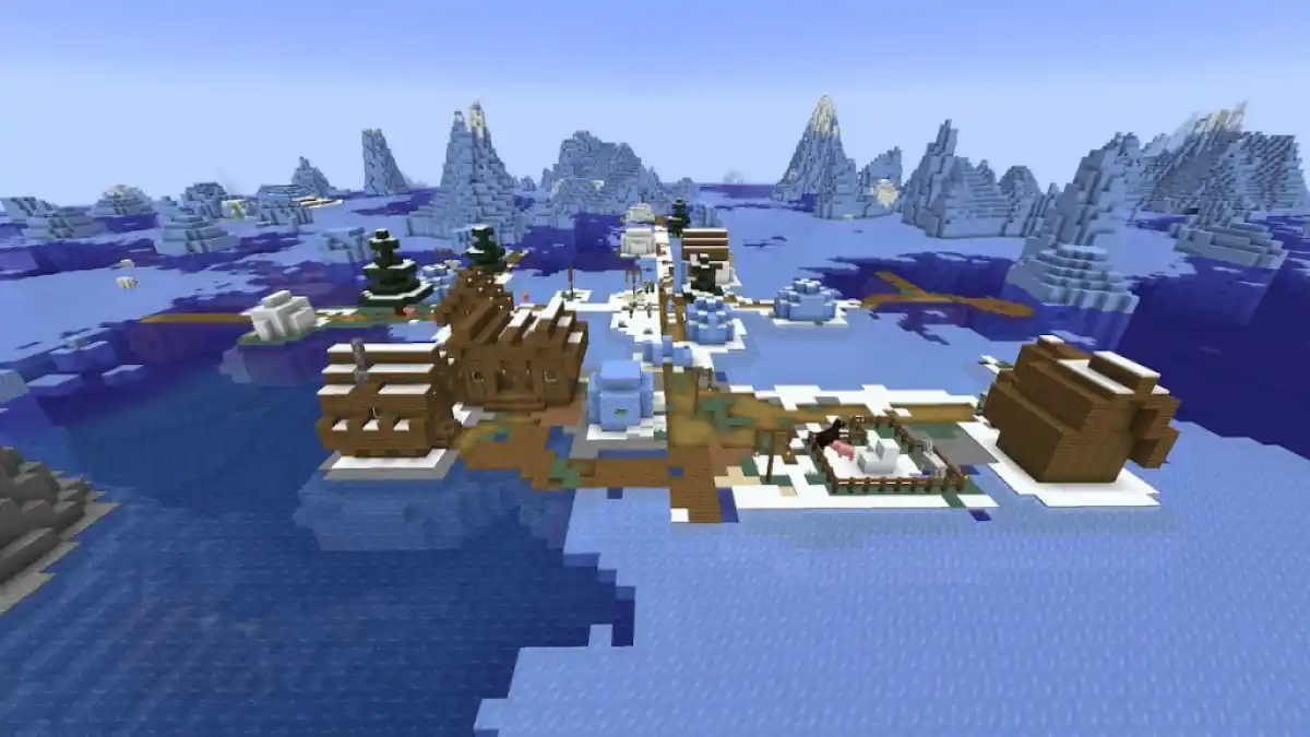 A Snowy Village on top of the Frozen Ocean.