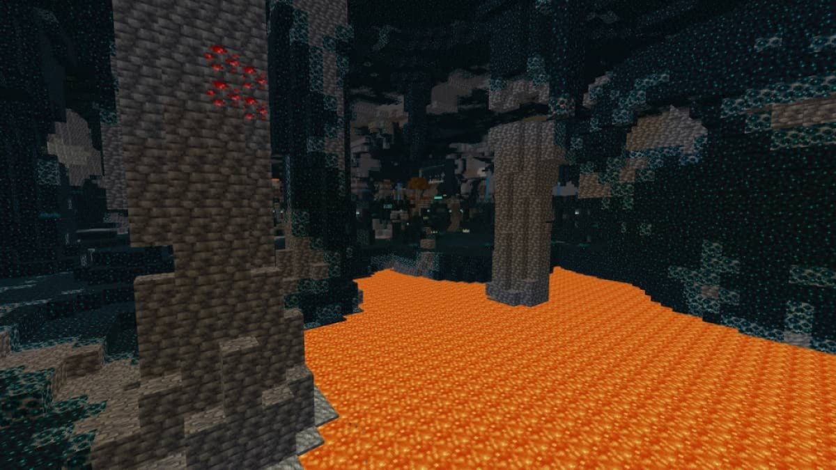A giant pool of lava next to an Ancient City.