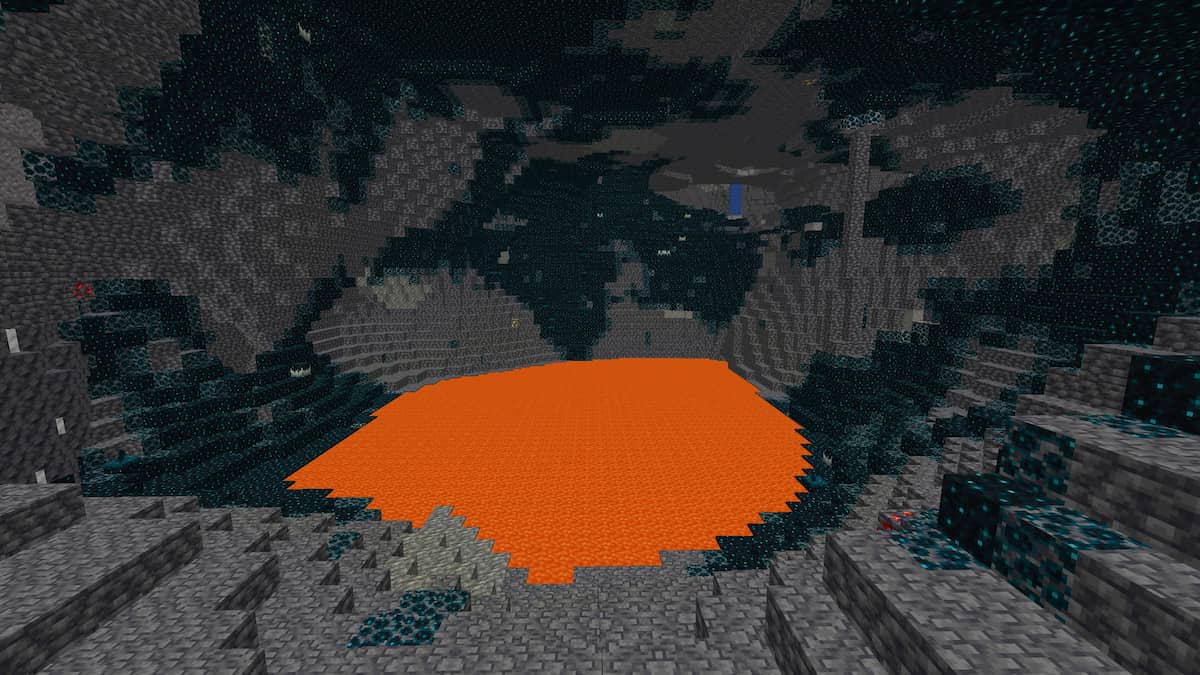 A Lava Lake in the middle of a Deep Dark biome.
