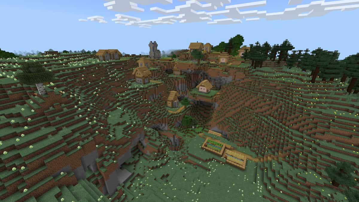 A Plains Village covering the side of a Meadow Mountain.