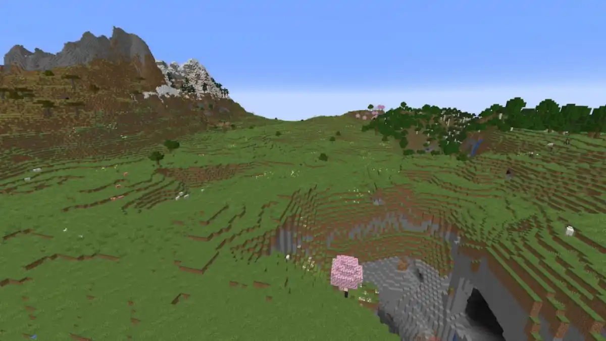 A seed containing lots of Meadow biomes plus a Stony Peaks mountain and several Cherry Groves.