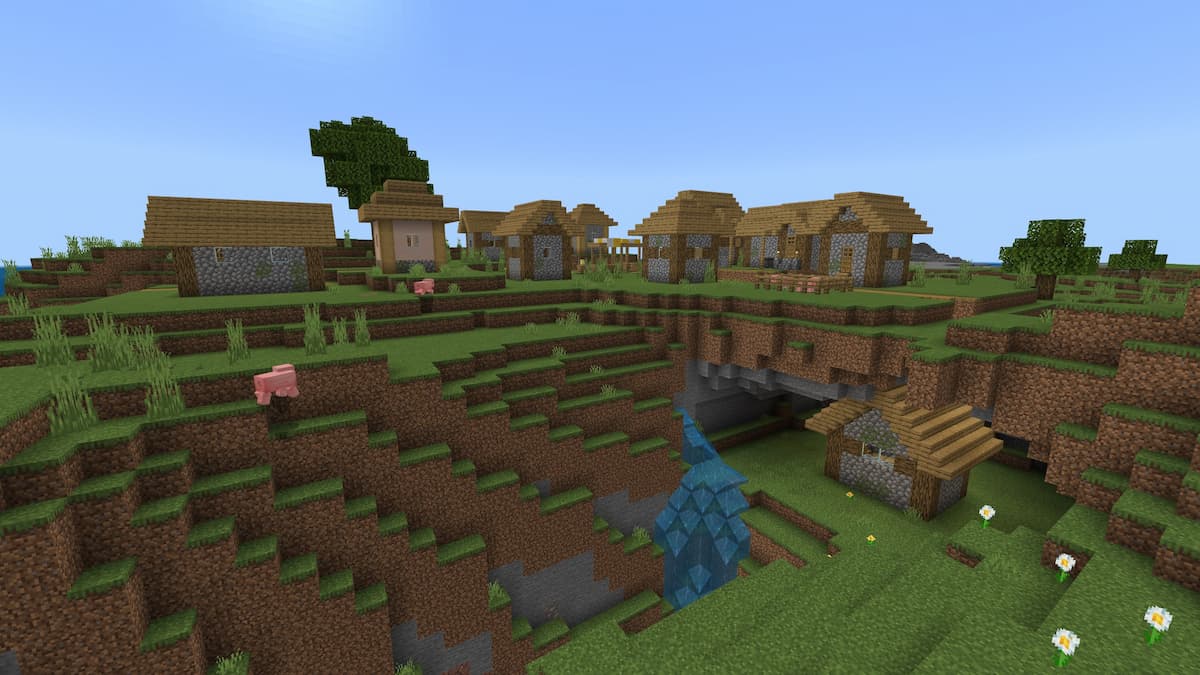 A Plains Village with one of the homes hidden beneath the others.