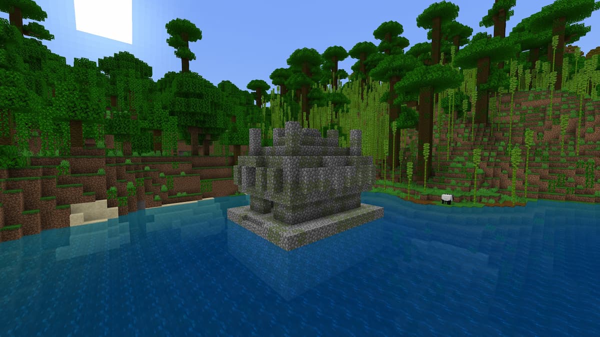 A Jungle Temple floating in the ocean next to a Bamboo Jungle.