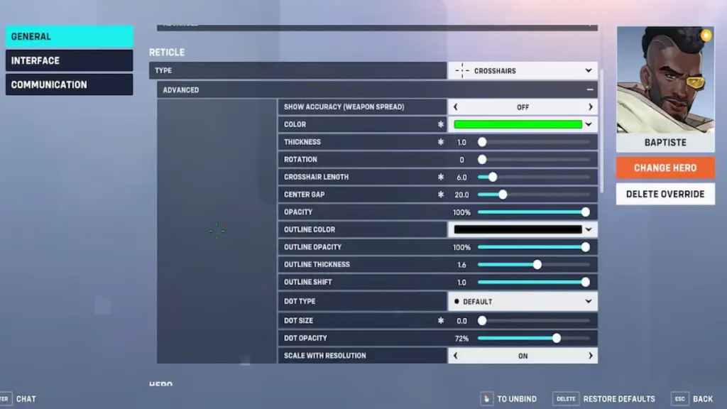 The best crosshair settings for Baptiste in Overwatch 2.