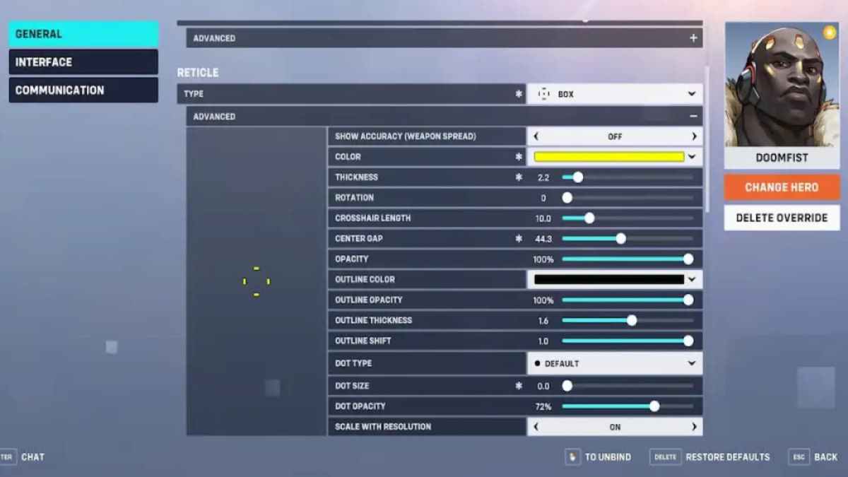 The best crosshair settings for Overwatch 2's Doomfist.