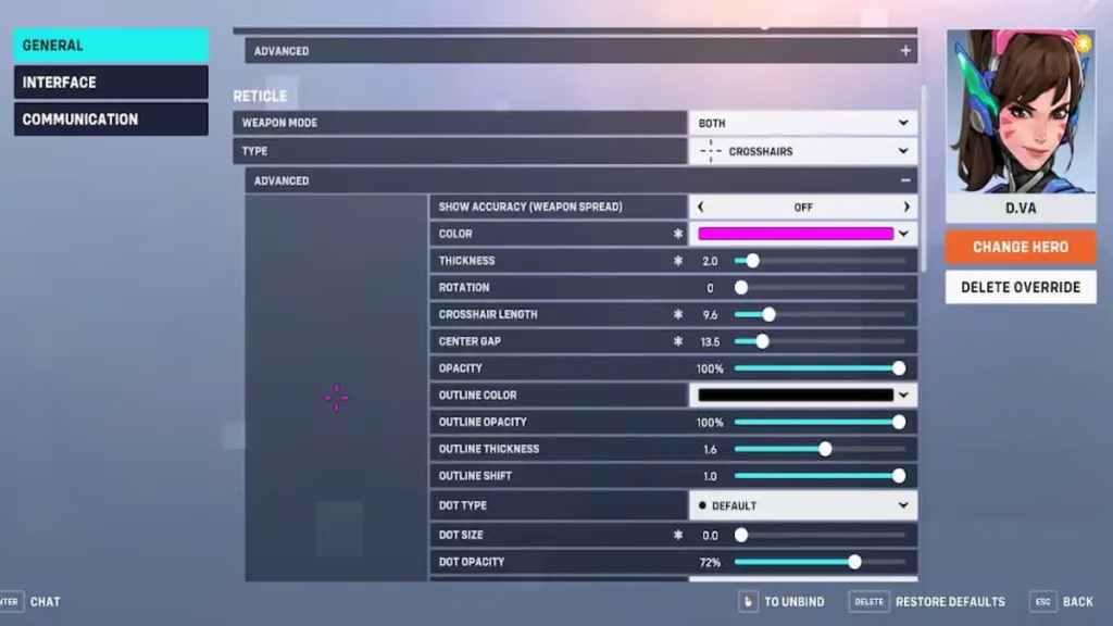 The best Crosshair settings for Dva in Overwatch 2.