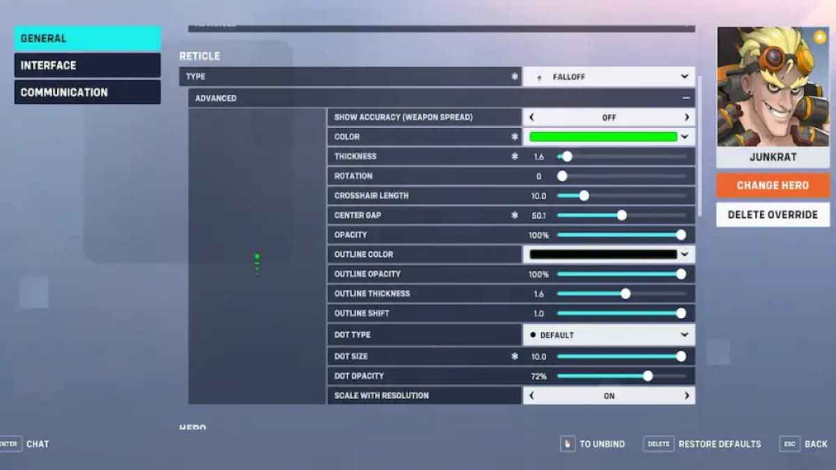 The best crosshair settings in Overwatch 2 for Junkrat.