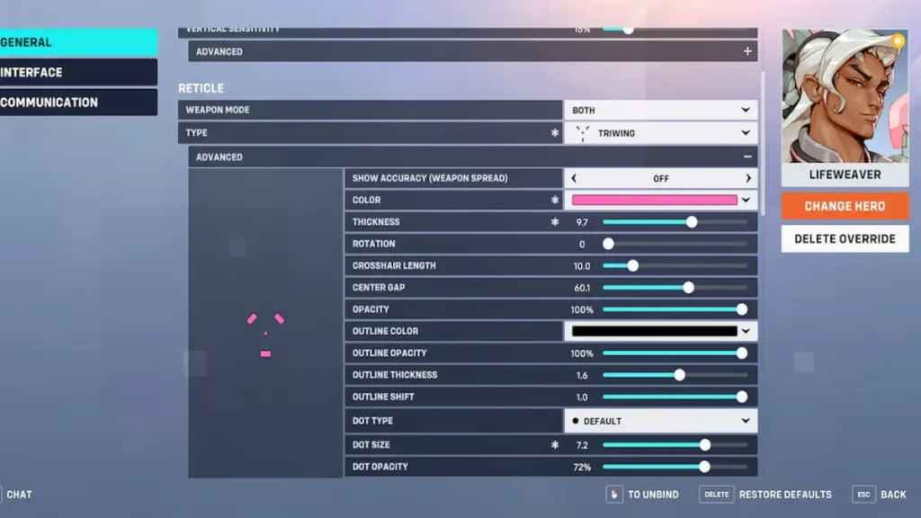The best Lifeweaver crosshair settings in Overwatch 2.