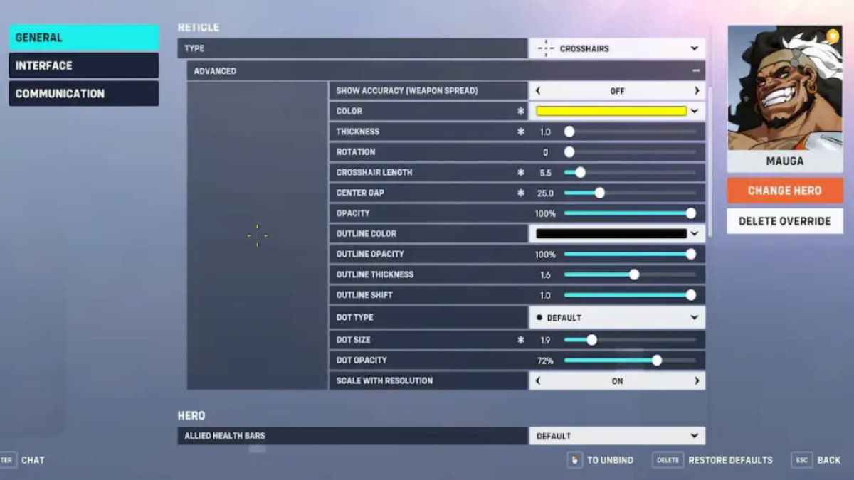 The best crosshair settings for Mauga in Overwatch.