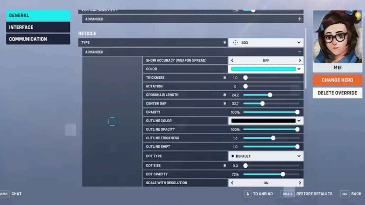 The best Mei crosshair settings in Overwatch 2.