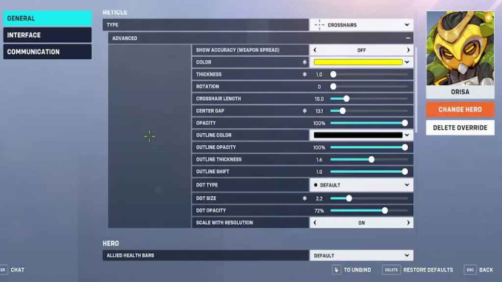 The best crosshair settings for Orisa in Overwatch.