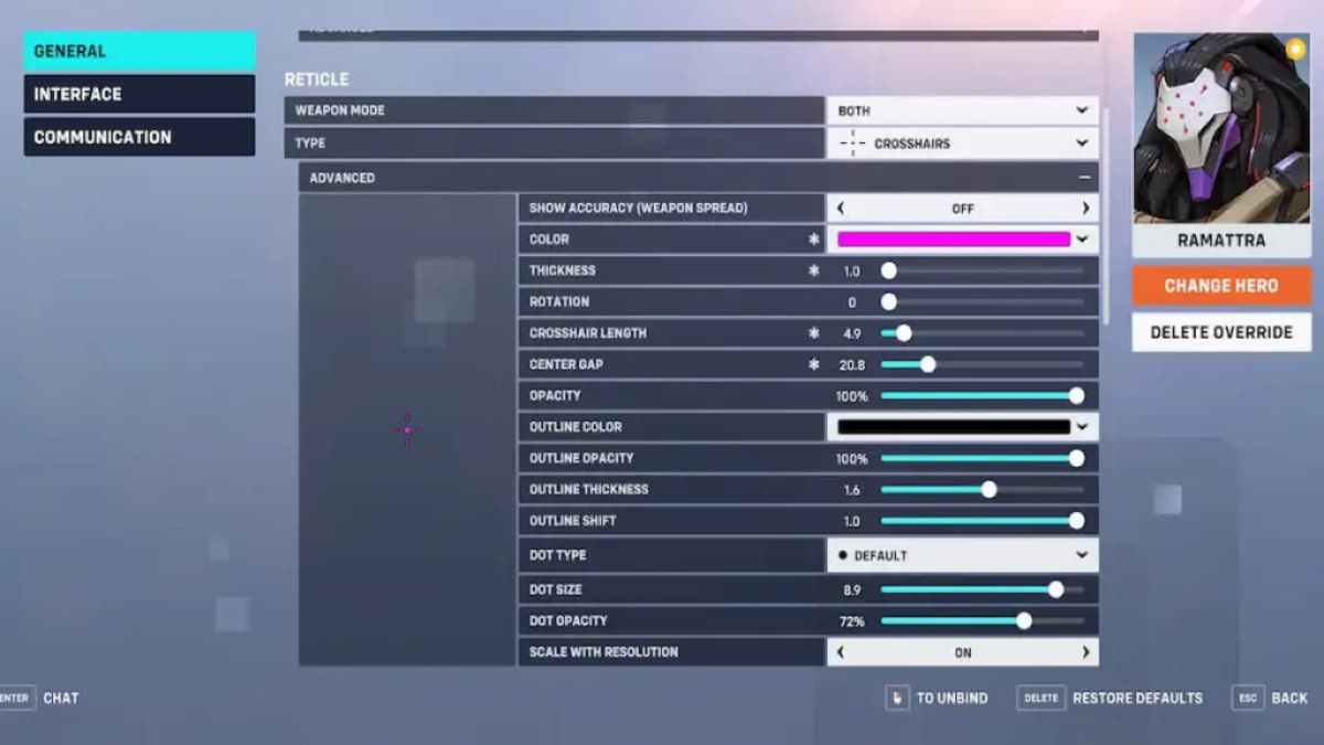 The best crosshair settings for Ramattra in Overwatch.