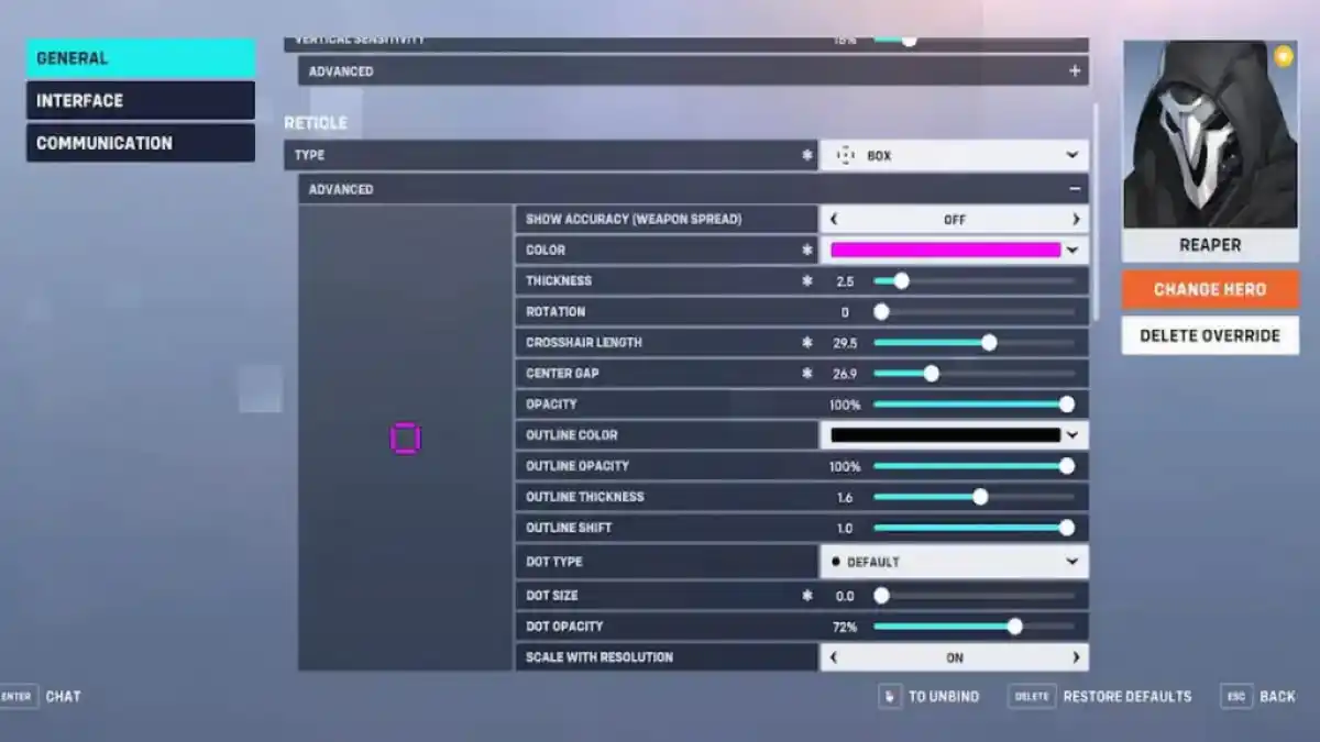 The best Reaper crosshair settings in Overwatch 2.