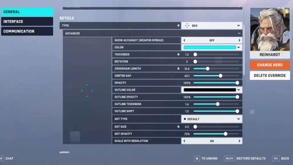 The best crosshair settings for Reinhardt in Overwatch.