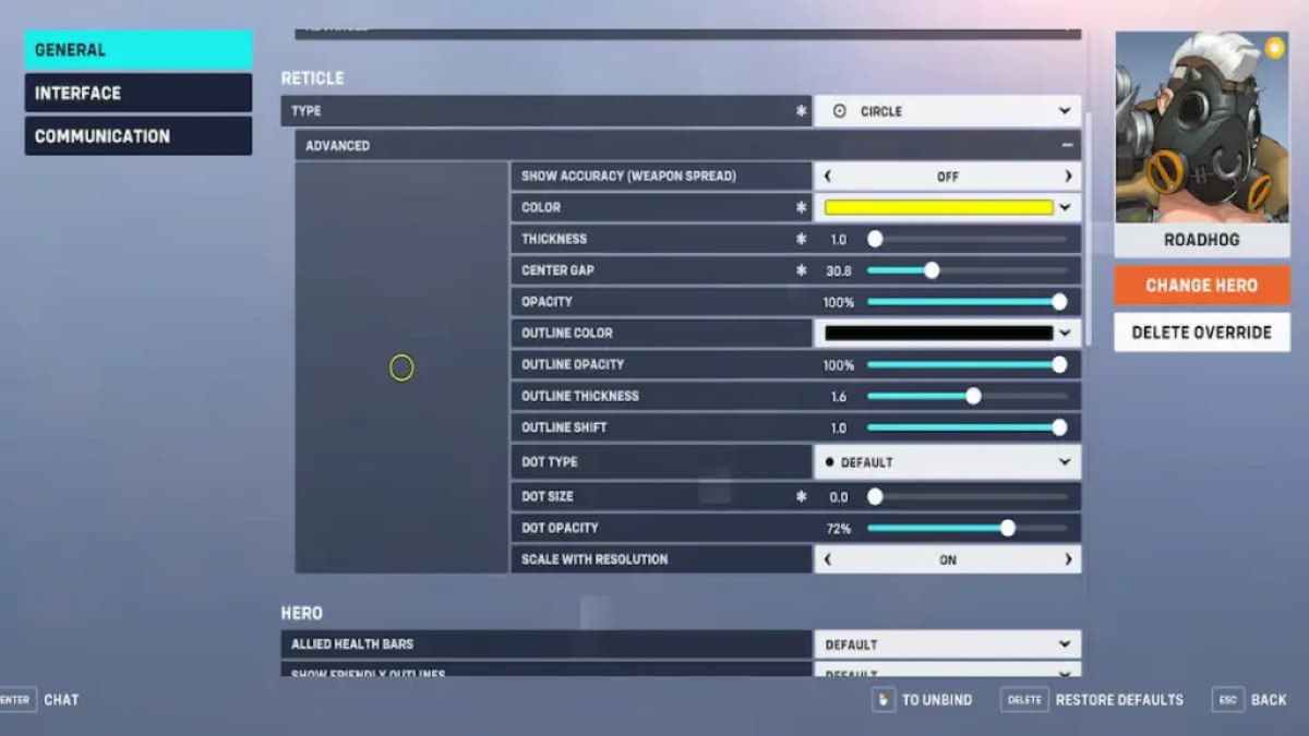 The best crosshair settings for Roadhog in Overwatch.