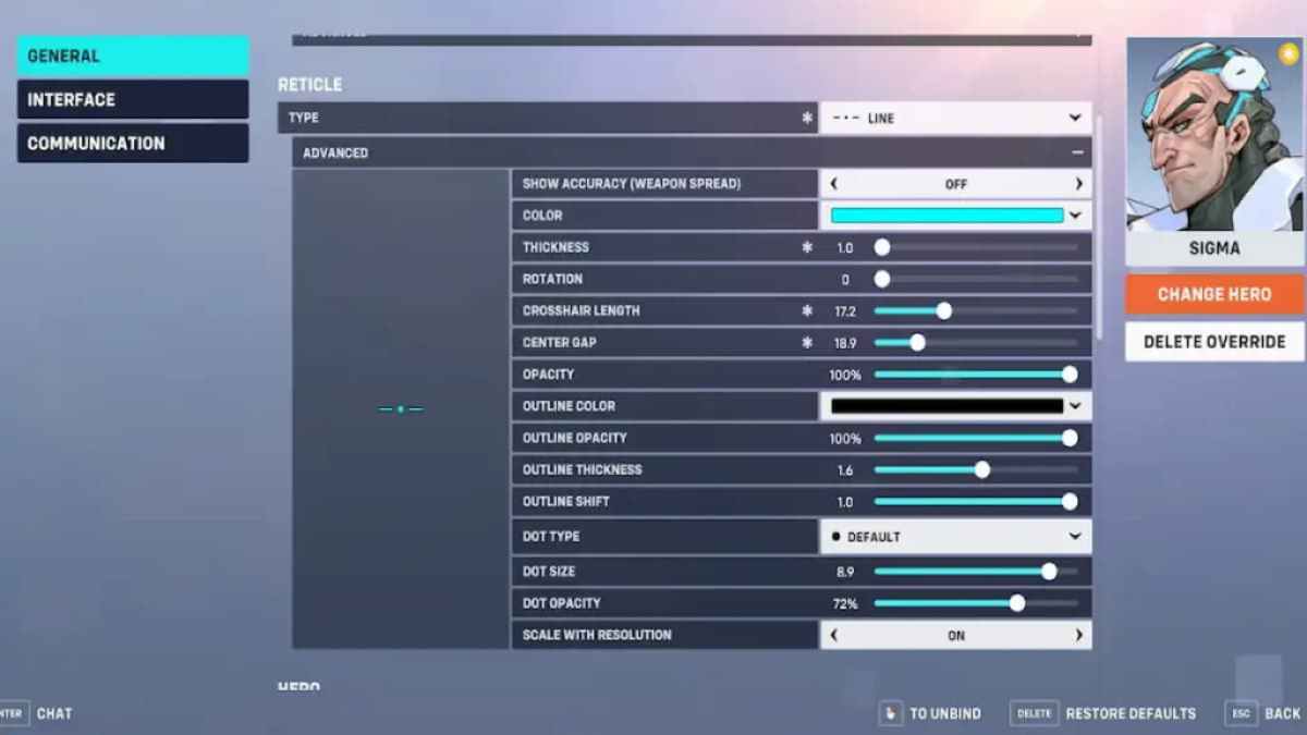 The best crosshair settings for Sigma in Overwatch.